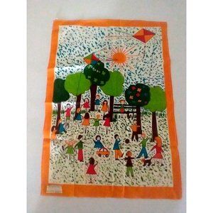 Vintage Cantoni Children at play Stew Kitchen LINEN Tea Towel Bright colors NWT